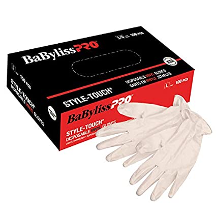 BABYLISS PRO DISPOSABLE WHITE VINYL GLOVES POWDER FREE MED