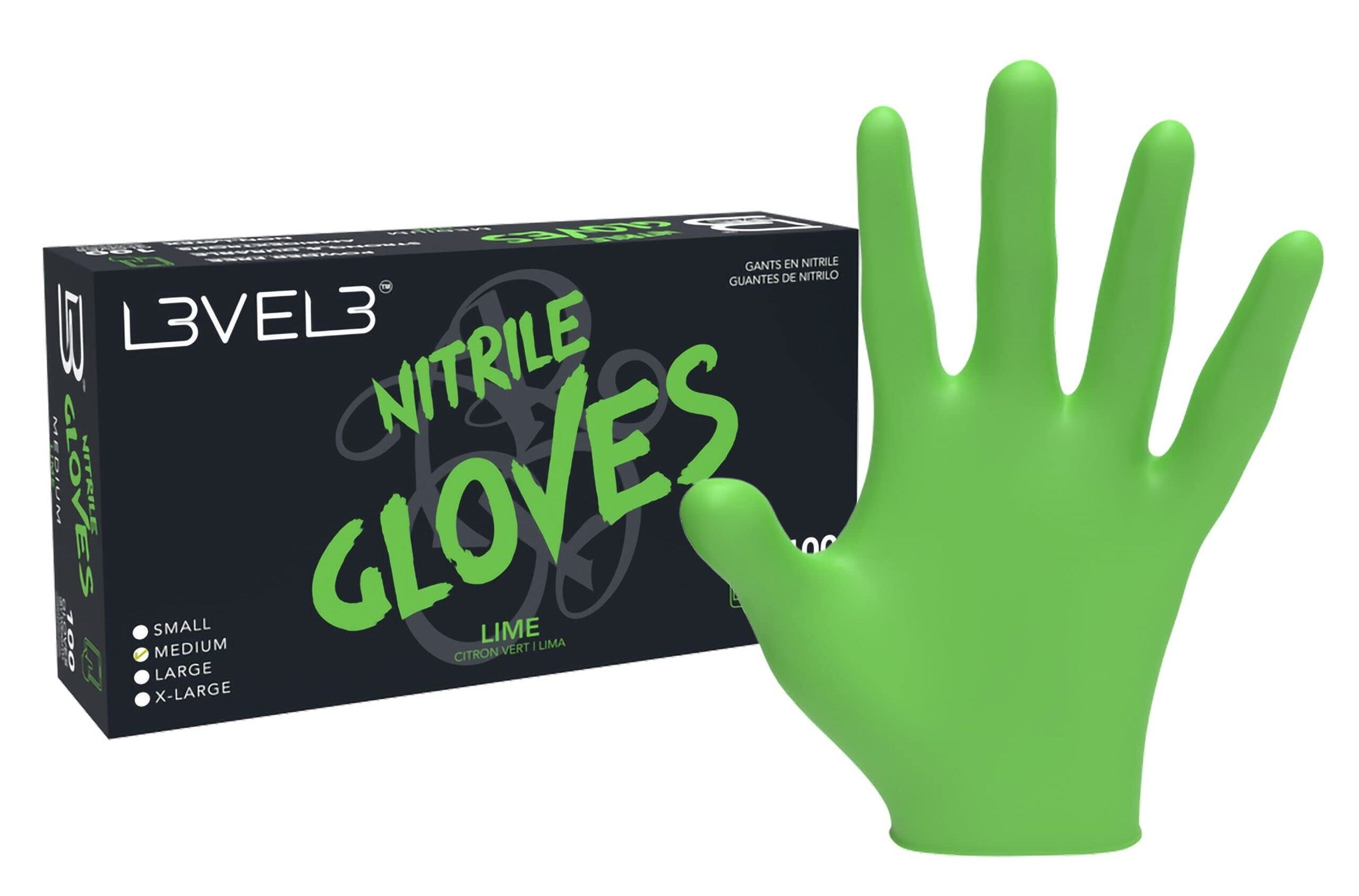 L3VEL3 PROFESSIONAL NITRILE GLOVES - LIME GREEN LARGE